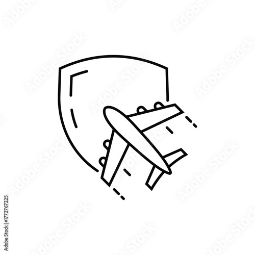 travel insurance icon, airplane insurance, protection of air travel, insurance concept, thin line symbol isolated on white background, editable stroke eps 10 vector illustration