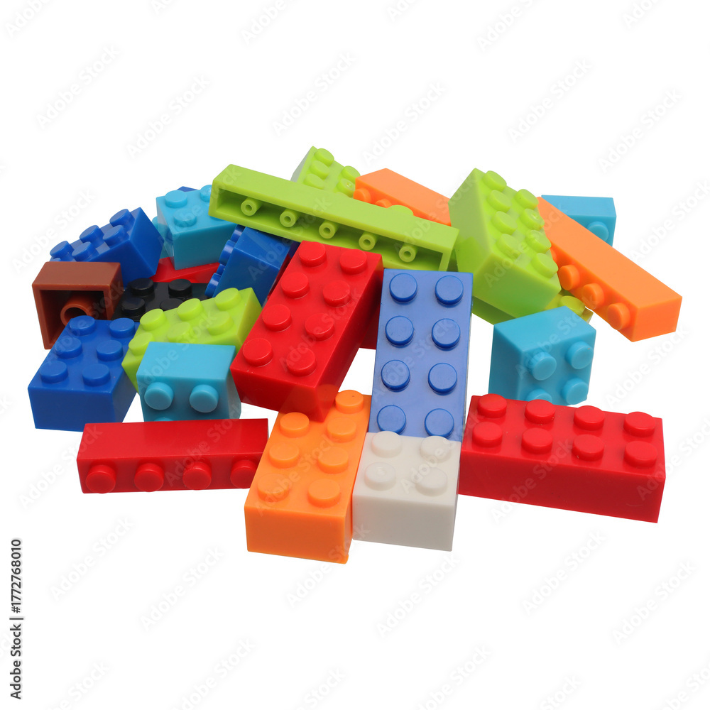 Naklejka premium Pile of Colorful Plastic Building Blocks on Transparent Background png