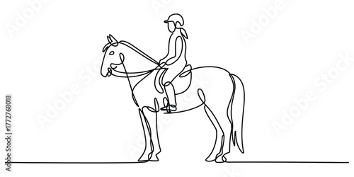 Elegant continuous line drawing of a person riding a horse with grace vector