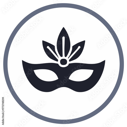 Carnival mask icon with feather decoration and eye openings