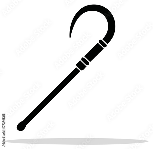 Ancient Egyptian pharaoh crook heka scepter black silhouette vector icon