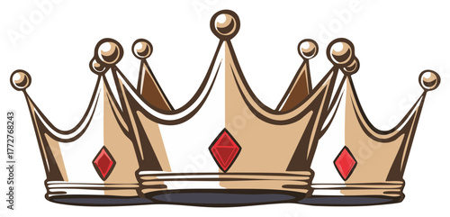 Illustration of Three Royal Golden Crowns with Gems