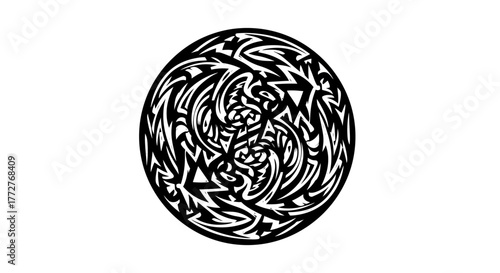 Hypnotic sphere of tribal abstraction, a striking circular graphic design element pattern