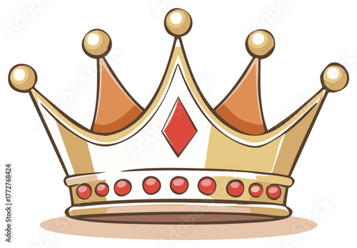 Decorative golden crown with red gem illustration for royal concept