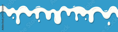 Cartoon illustration of white milk dripping against a bright blue background