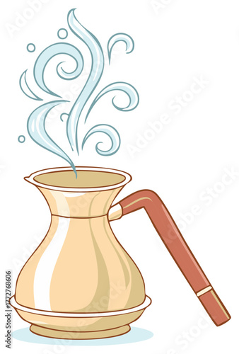 Steaming Traditional Coffee Pot Cezve Cartoon Illustration Hot Beverage