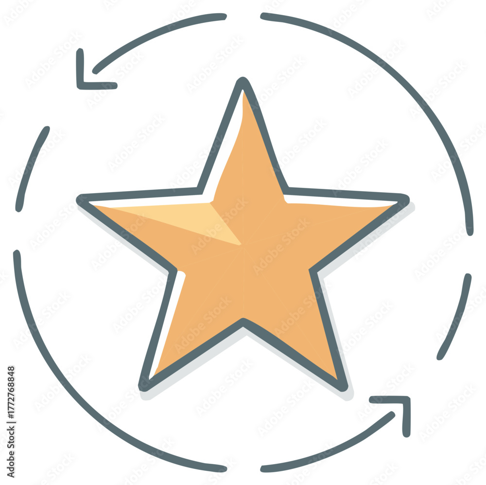 Obraz premium Golden star icon with cyclical arrows representing quality feedback update or continuous improvement