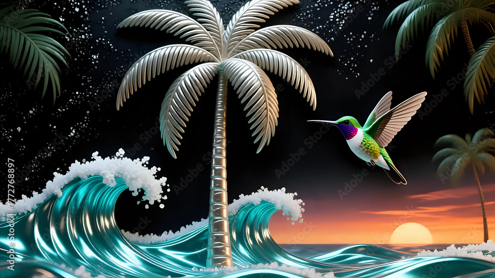 Fototapeta premium Tropical world and humming bird।Walll Decor