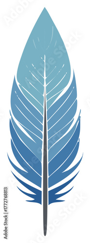 Stylized elegant blue feather illustration with subtle gradient color variations