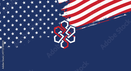 Abstract patriotic background featuring a stylized American flag design with a knot graphic