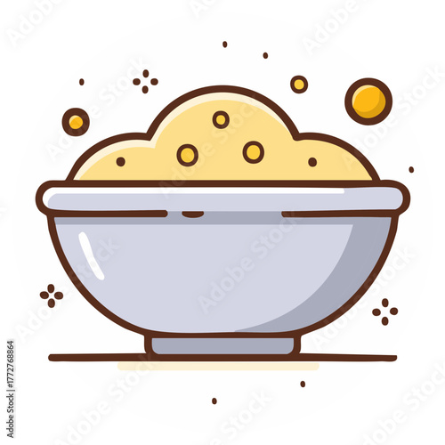 Cute cartoon icon of a bowl of fresh batter, dough, or porridge