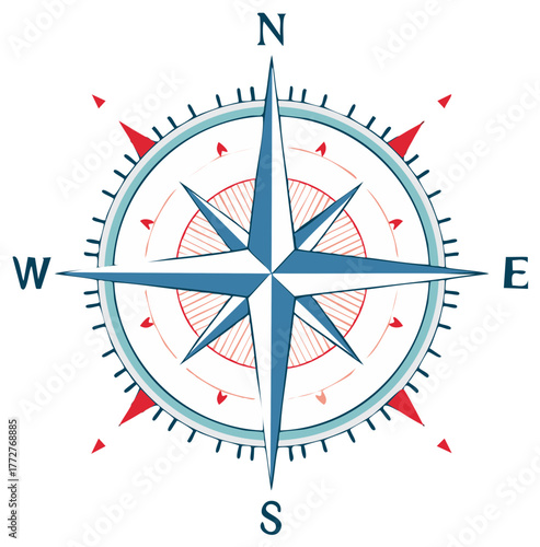 Vintage Compass Rose Illustration with Cardinal Directions Navigational Chart