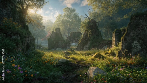 Ancient ruins enveloped by ...