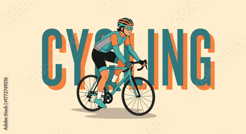 Stylish vector illustration of a cyclist, promoting an active lifestyle and outdoor activities