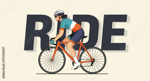 Cycling illustration with bold typography evoking freedom and active lifestyle inspiration