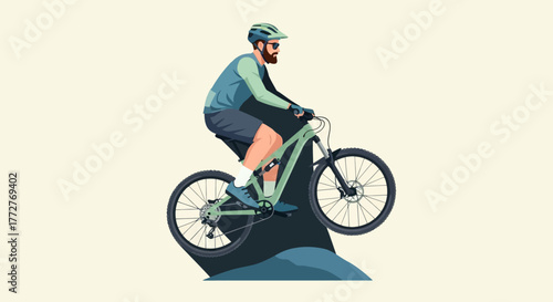 Adventure on two wheels: A stylized depiction of a cyclist exploring nature's trails