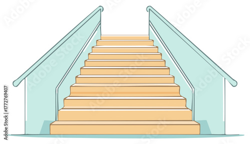 Illustration of staircase with handrails, ascending to the top in modern cartoon style