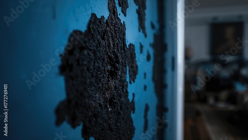 Black mold growth on a blue...