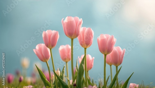 Vibrant pink tulips in a natural setting, ideal for editorial backgrounds