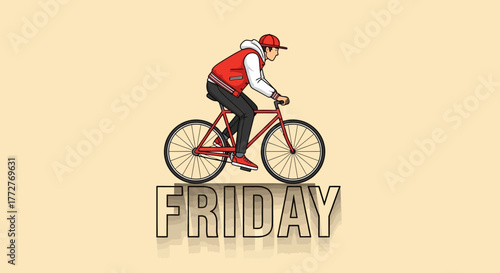 Friday feeling: A cyclist enjoying a refreshing bike ride towards the weekend anticipation