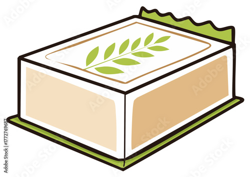 Natural organic soap bar with green leaf design eco friendly body care product illustration