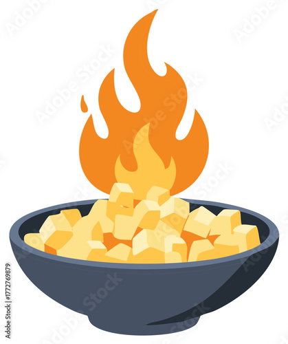 Vector Illustration of a Ceremonial Fire Bowl with Burning Embers