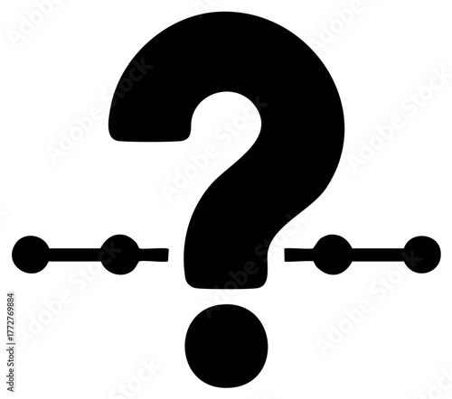 Bold question mark symbol with network connection points representing inquiry, problems, or uncertainty
