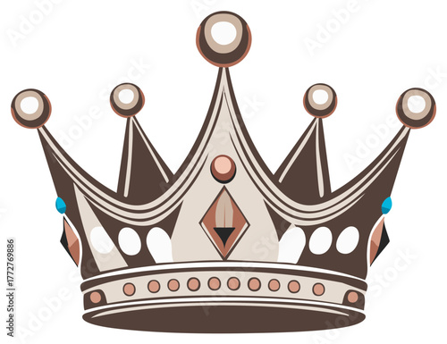 Ornate royal crown vector illustration with golden hues and decorative jewels, symbolizing power and majesty.