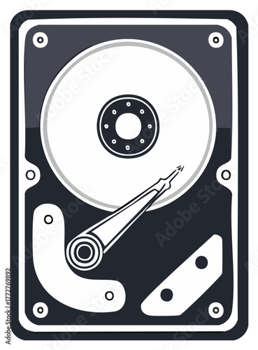 Isolated Illustration of a Hard Disk Drive Featuring Data Storage and Computer Technology Components
