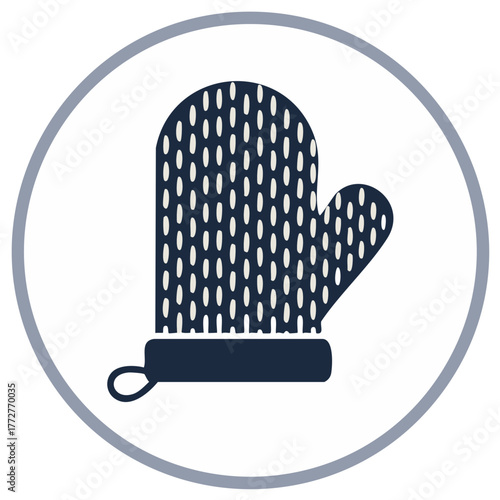 Stylized oven mitt icon with a decorative dotted pattern symbolizing kitchen safety and baking tools