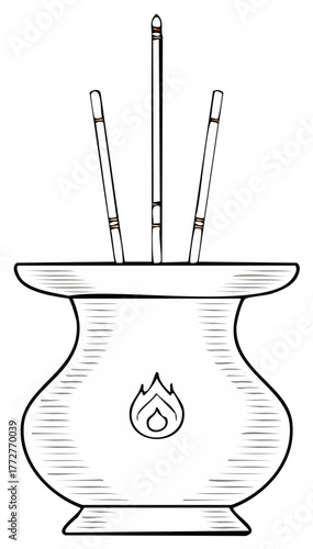 Traditional Incense Burner with Joss Sticks for Spiritual Rituals and Meditation Illustration