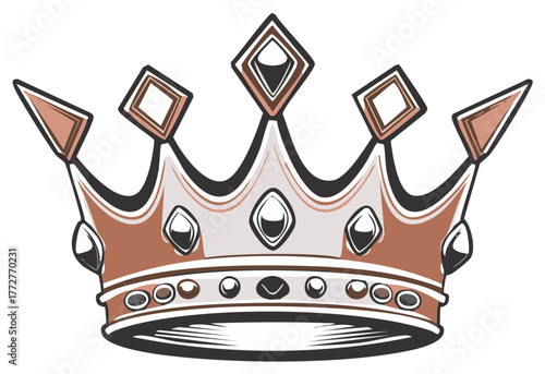 Ornate Crown With Diamonds And Gold Accents Isolated On White Royalty Symbol