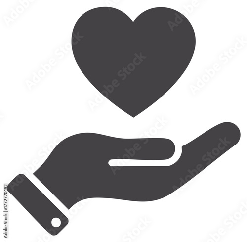 Abstract hand offering heart symbol for care generosity and donation concept