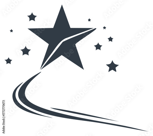 Modern graphic of a leading star with a dynamic swoosh and sparkling elements