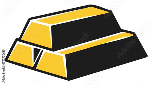 Stylized graphic illustration of three stacked gold bars representing wealth and investment