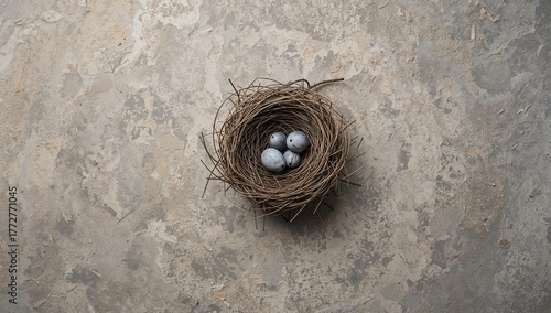 Bird nest seen from above, ...
