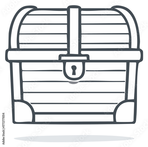 Simple line art icon of a locked wooden pirate treasure chest with a keyhole