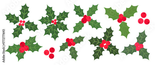Holiday-themed colorful holly berry vector border design