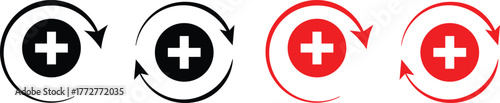 Health recovery icon set. Medical plus sign with upward arrow sign. Medical and Healthcare Symbol. refresh symbol

