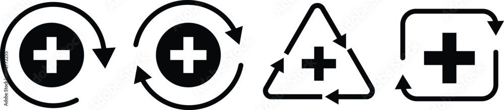 Obraz premium Health recovery icon set. Medical plus sign with upward arrow sign. Medical and Healthcare Symbol. refresh symbol 