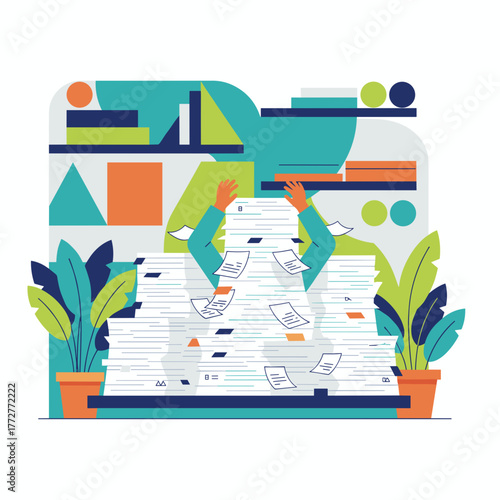 Drowning in paperwork Office worker overloaded with deadlines and bureaucracy