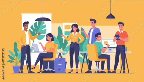 Diverse team collaborating in a bright modern office Business meeting and teamwork