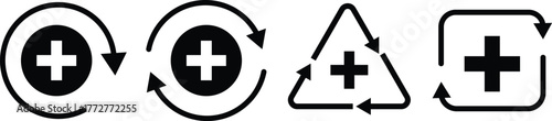 Health recovery icon set. Medical plus sign with upward arrow sign. Medical and Healthcare Symbol. refresh symbol

