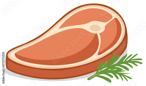Fresh Beef Steak with Rosemary Sprigs Illustration for Cooking and Recipe Design