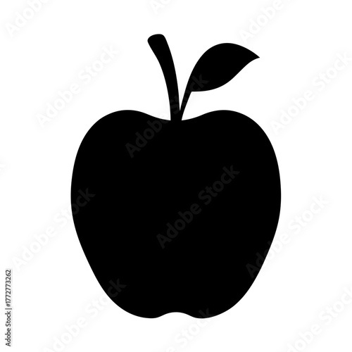 Silhouette of a luscious red apple with a green leaf and stem