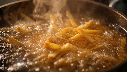 Fries frying in hot oil, cr...