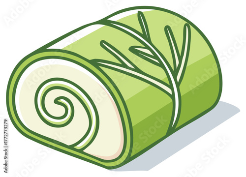 Swiss roll pastry with green filling, a sweet roll, dessert and snack