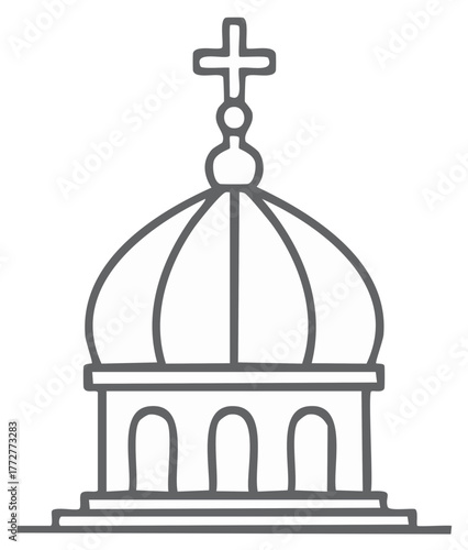 Simple outline drawing of a church dome with a cross on top