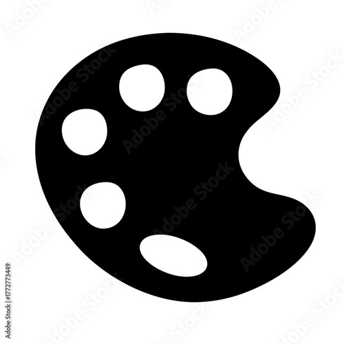 Black silhouette of a painter's color palette with paint reservoirs