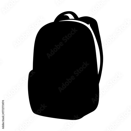 Minimalist vector image showing a black backpack with handles and shoulder straps